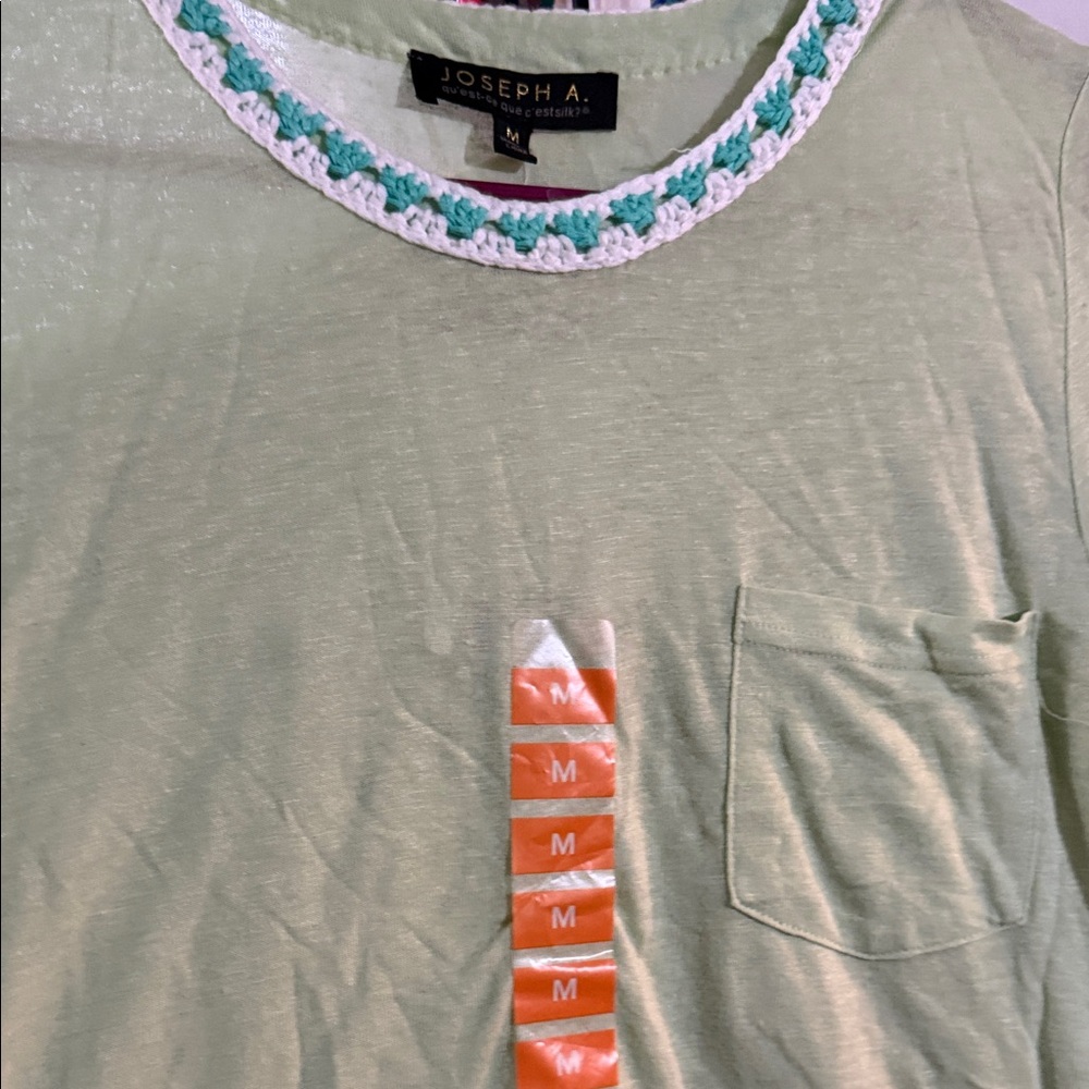 Joseph A Mint Green Tee with Crochet Trim